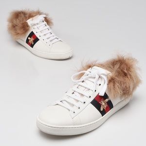 NIB Gucci Women Ace Sneaker with Fur Size 35 or 5-5.5 US